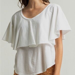 Free People Women's White Girl Talk Ruffle Popover Linen Crop Top Size S